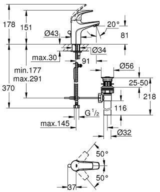 ברז לכיור Bauedge 32805000 חברת Grohe