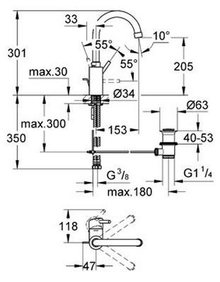 GROHE ברז לכיור אמבטיה סדרת קונצטו דגם 32629002