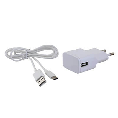 מטען קיר USB 2A+כבל TYPE-C לבן