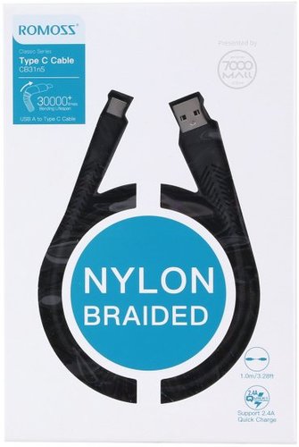 כבל סנכרון וטעינה ניילון למכשירים  Romoss USB Type-C  