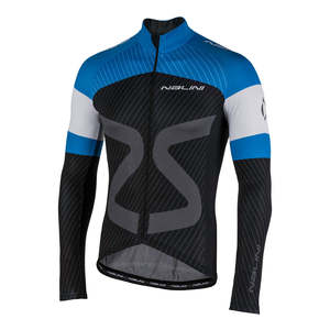 חולצת רכיבה לאופניים לגברים ארוכה  Tc Ls Jersey  שחור-כחול דקה מיועדת לשימוש כל השנה