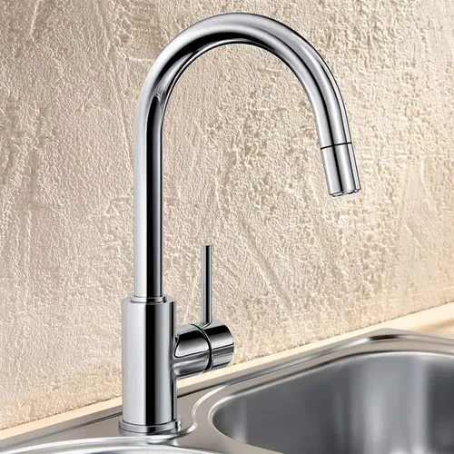 ברז מטבח BLANCO מידא כרום 521454 עם פיה נשלפת בגימור כרום.