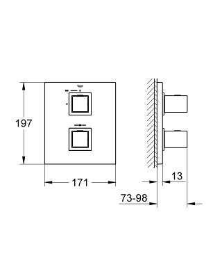 כיסוי חיצוני 3 דרך 19959000 GROHTHERM CUBE כרום GROHE
