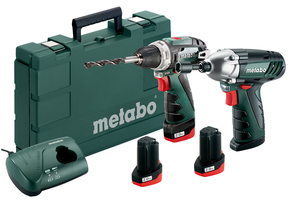 סט מברגה/ מקדחה קומפקטית ומברגת רטיטה METABO POWER MAXX