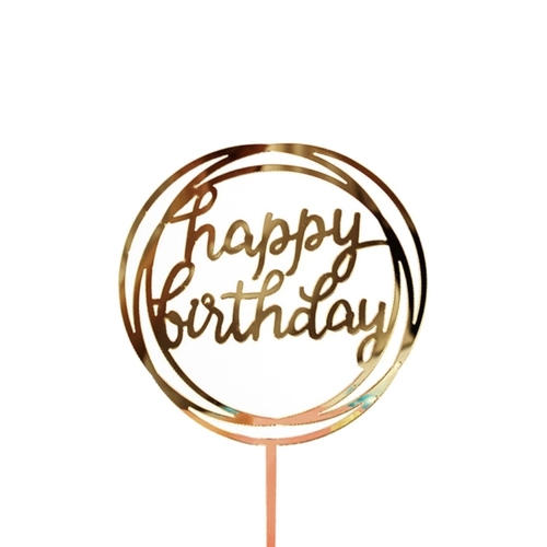 טופר אקרילי לעוגה HAPPY BIRTHDAY עגול זהב