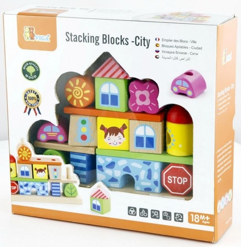 קוביות השחלה עירוניות מעץ 17 חלקים