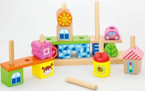 קוביות השחלה עירוניות מעץ 17 חלקים