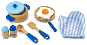 סט כלי מטבח עם כפפה לבישול 9 חלקים מעץ - כחול