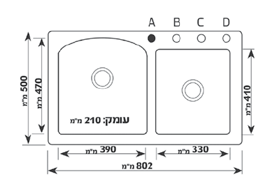 כיור למטבח גרניט כפול טופז יבואן רשמי
