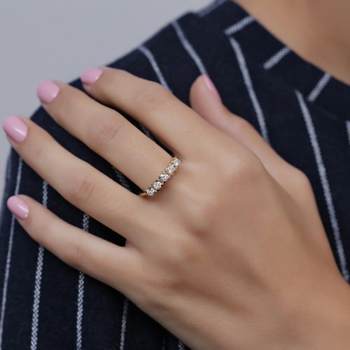 טבעת יהלומים חצי נישואים 0.59ct מזהב 14K