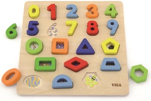 לוח לימוד צורות, מספרים וצבעים מעץ