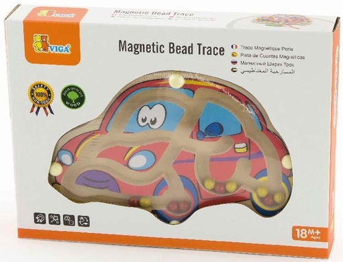 מבוך מגנטי מעץ עם כדורים צבעוניים - מכונית