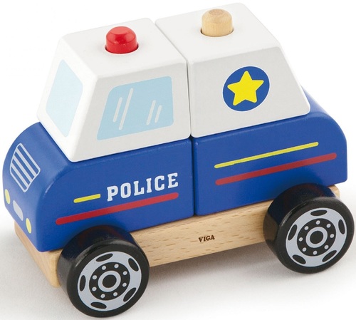 מכונית משטרה מעץ 5 חלקים 