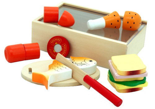 קופסת אוכל עם ארוחה מעץ מלא 17 חלקים