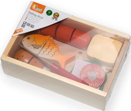 קופסת אוכל עם ארוחה מעץ מלא 17 חלקים