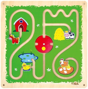 לוח פעילויות לתליה על הקיר מעץ מלא - מבוך מגנטי חווה