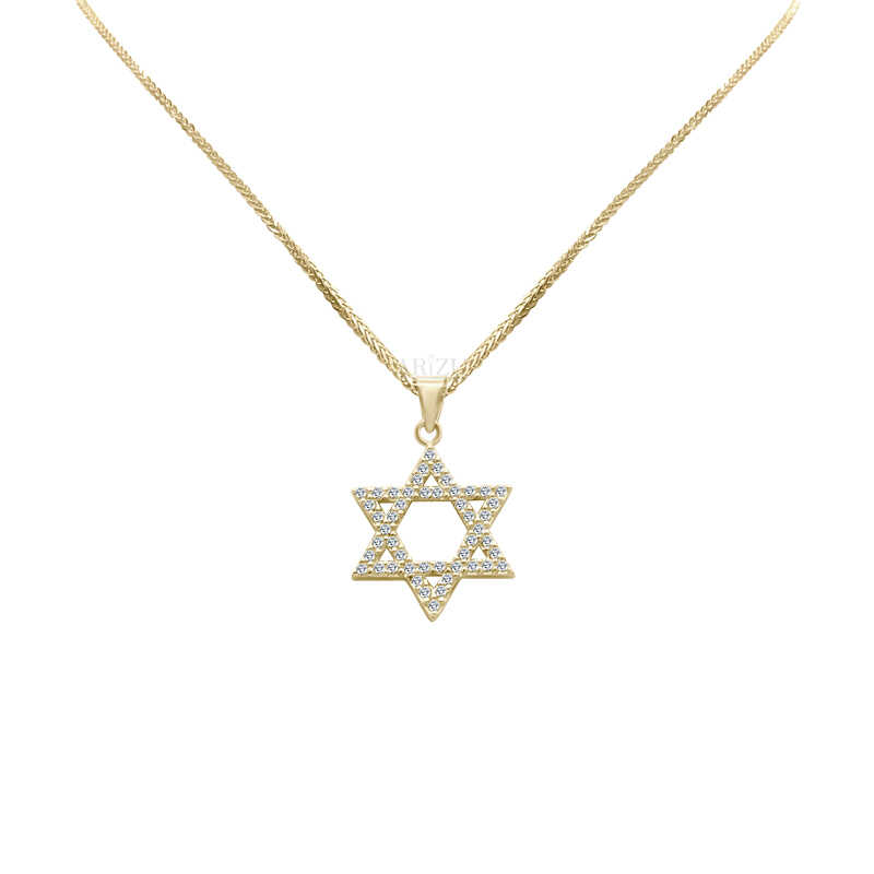 שרשרת זהב לגבר דגם מגן דוד משובץ