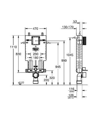 מיכל הדחה סמוי גרואה grohe לקיר בלוק דגם 38825000+לחצן =משלוח ליחידה בלבד