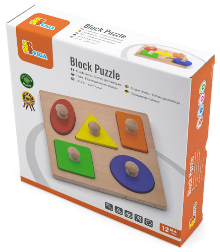 פאזל לוח עם כפתורי עץ 5 חלקים - צורות