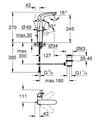 ברז 23569LS3 יורוסטייל EUROSTYLE לבן ירח GROHE