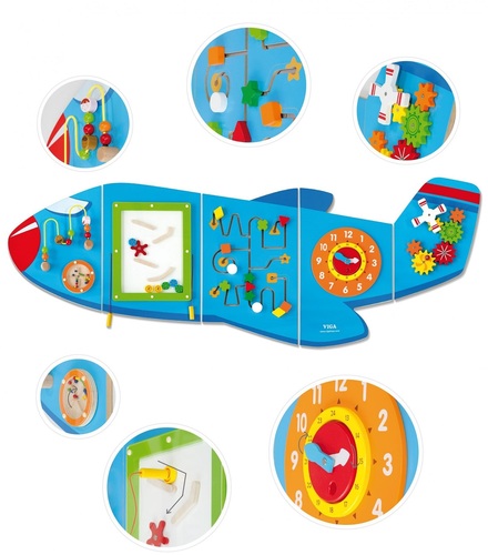 לוח משחק ופעילות ענק מעץ לתלייה 5 חלקים - מטוס 