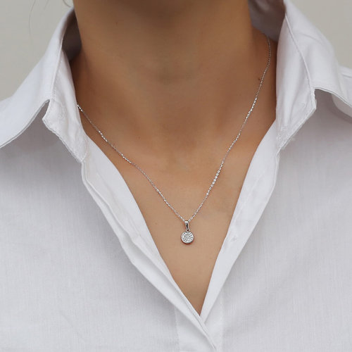 שרשרת ותליון מעגל יהלומים מזהב 14K