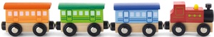 סט רכבת משחק מעץ 4 חלקים - רכבת קיטור עם קרונות בחיבור מגנטי