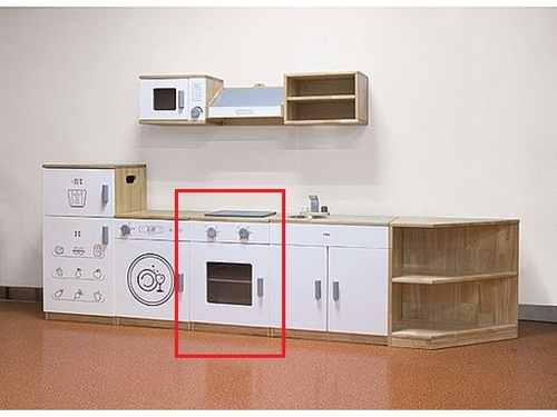 תנור אפיה מעץ לילדים עם 8 אביזרי משחק ומתלה - לבן