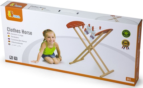 מתלה כביסה בגדים עם שמונה אטבים מעץ מלא