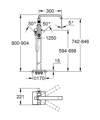 ערכה חיצונית מהרצפה 32754001 אלור ALLURE כרום GROHE
