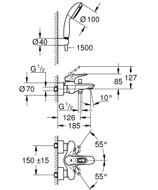 ברז סוללה חיצונית 33592003 יורוסטייל EUROSTYLE כרום GROHE