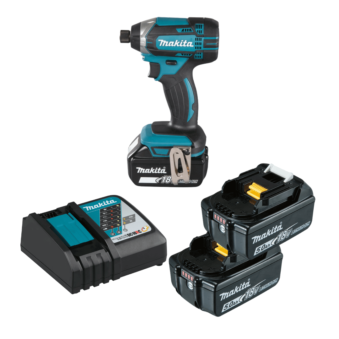 סט מקיטה מברגת אימפקט DTD152 18V + שתי סוללות MAKITA 5.0AH + מטען + תיק 