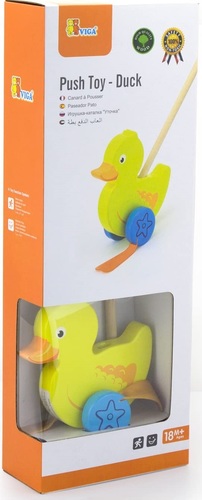 צעצוע דחיפה מעץ לעידוד הליכה עם מקל - ברווז