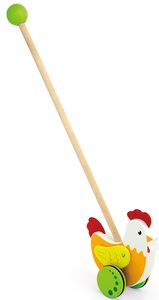 צעצוע דחיפה מעץ לעידוד הליכה עם מקל - תרנגול