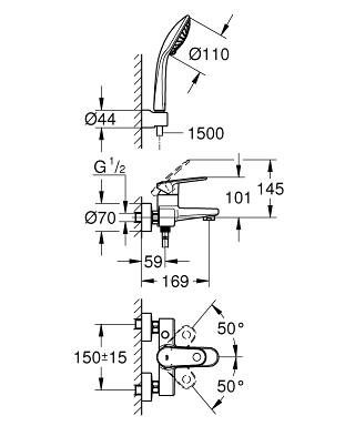 ברז סוללה 33547002 יורופלוס EUROPLUS כרום GROHE