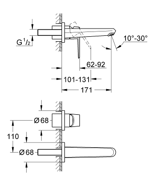 ברז קיר 19573002 EURODISC COSMOPOLITAN כרום GROHE