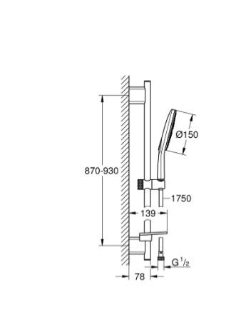 26594000 של Grohe הוא סט מוט פינוק למקלחת מסדרת Rainshower SmartActive 150
