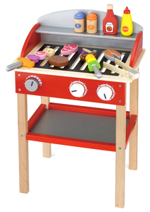 עמדת גריל מנגל מעץ למשחק + 18 אביזרי רטבים ובשרים