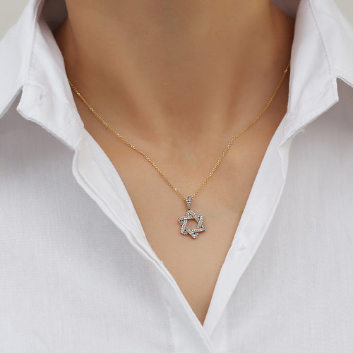 שרשרת ותליון מגן דוד יהלומים מזהב 14K