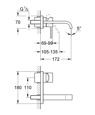 ברז קיר 19309000 אלור ALLURE כרום GROHE