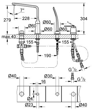 ערכה חיצונית לסט מדופן 19373000 וריס VERIS כרום GROHE