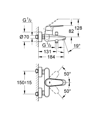 ברז סוללה 33390002 EURODISC COSMOPOLITAN כרום GROHE