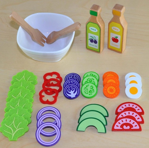 סט להכנת סלט ירקות מעץ ולבד 51 חלקים