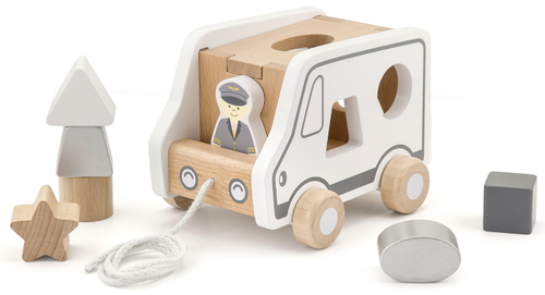 משאית התאמת צורות לבנה מעץ מלא עם חוט + 7 חלקים