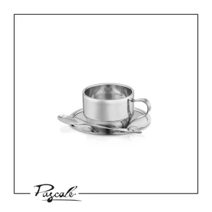 Pascale Stainless Steel Cup Saucer Spoont Set סט ספל צלוחית וכפית נירוסטה