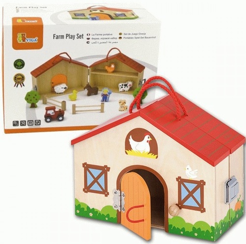 חווה עם ידית נשיאה מעץ מלא 10 אביזרים