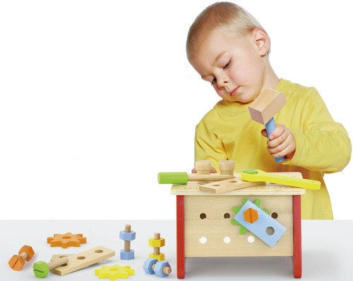 שולחן וארגז כלי עבודה מעץ מלא 15 חלקים