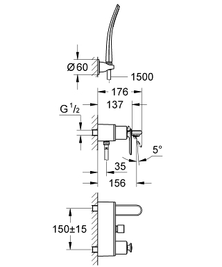 ברז סוללה 32196000 וריס VERIS כרום GROHE