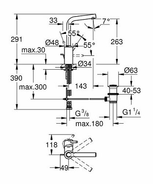 GROHE ברז פרח גבוה לכיור רחצה סדרת CONCETTO 23739002