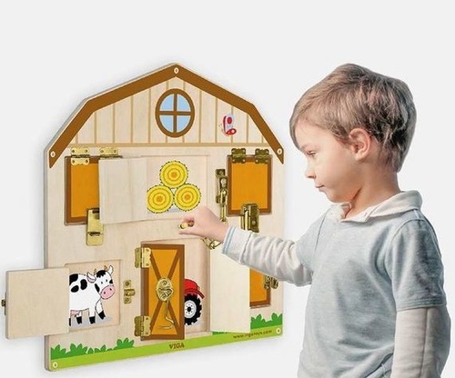 לוח פעילות עם מנעולים 6 דלתות מעץ מלא - חווה